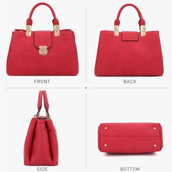 DASEIN Red Statement Handbag Purse Shoulder Bag with Bright Gold Brass Hardware - Picture 16 of 16